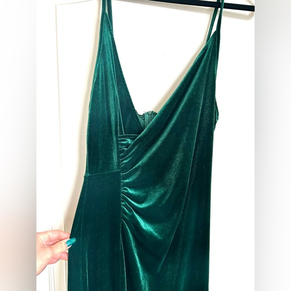 Emerald Green Velvet Wrap Dress - Picture 2 of 7